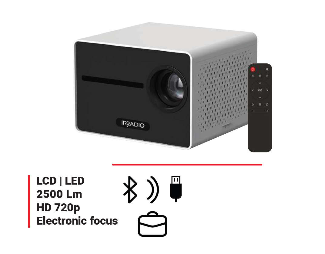 MINIVIDEOPROIETTORE HD LCD - ILLUMINAZIONE A LED - 150ANSI (2500 LUMEN) - GAMING, BUSINESS - SPEAKER INTEGRATI - BLUETOOTH - JACK 3,5MM - FUNZIONE WIFI E MIRRORING PER  SMARTPHONE E TABLET E CUSTODIA
