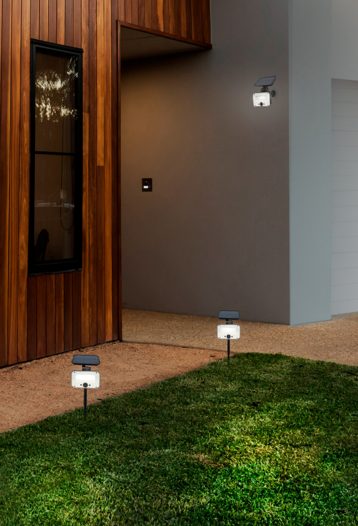 LAMPADA DA PARETE O TERRA CON PICCHETTO, PANNELLO SOLARE, SENSORE CREPUSCOLARE E RILEVATORE DI PRESENZA PIR NON RICHIEDE COLLEGAMENTO A RETE ELETTRICA