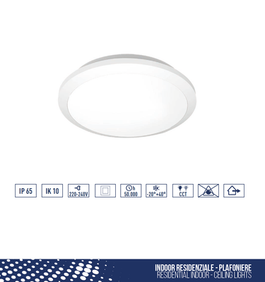 PLAFONIERA LED ALTA LUMINOSITÀ 25W IN POLICARBONATO IP65 AD ALTA RESISTENZA LUCE CALDA O BIANCA SELEZIONABILE TONDA