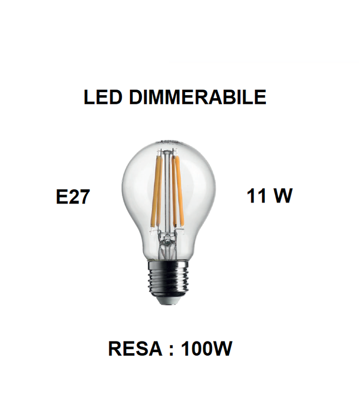 LAMPADINA LED E27 11W (RESA 100W) BULB A60 FILAMENTO EXTRA LUNGO DIMMERABILE BOT LIGHTING SHOT
