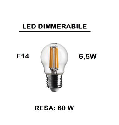 LAMPADINA LED E27 SFERA TRASPARENTE DIMMERABILE 6,5W DI CONSUMO RESA 60W