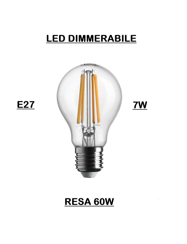 LAMPADINA LED E27 GOCCIA TRASPARENTE DIMMERABILE 7W CONSUMO RESA 60W LUCE CALDA
