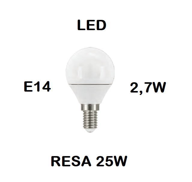 LAMPADINA LED E14 PICCOLA SFERA OPALE 2,7W DI CONSUMO RESA 25W LUCE CALDA - BIANCA - FREDDA