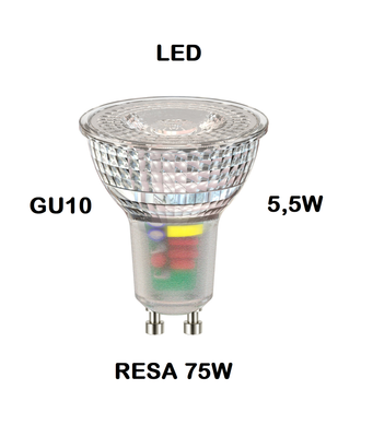 LAMPADINA FARETTO LED GU10 DIMMERABILE 5,5W RESA 75W LUCE CALDA 3000K O 2700K