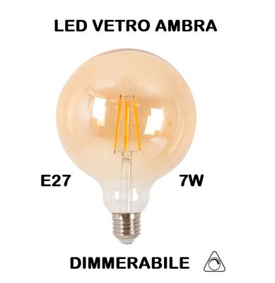 LAMPADINA VINTAGE LED E27 7W 2500K MOLTO CALDA GLOBO VERO AMBRATO FILAMENTO G125 E27 DIMMERABILE DIAMETRO 125mm