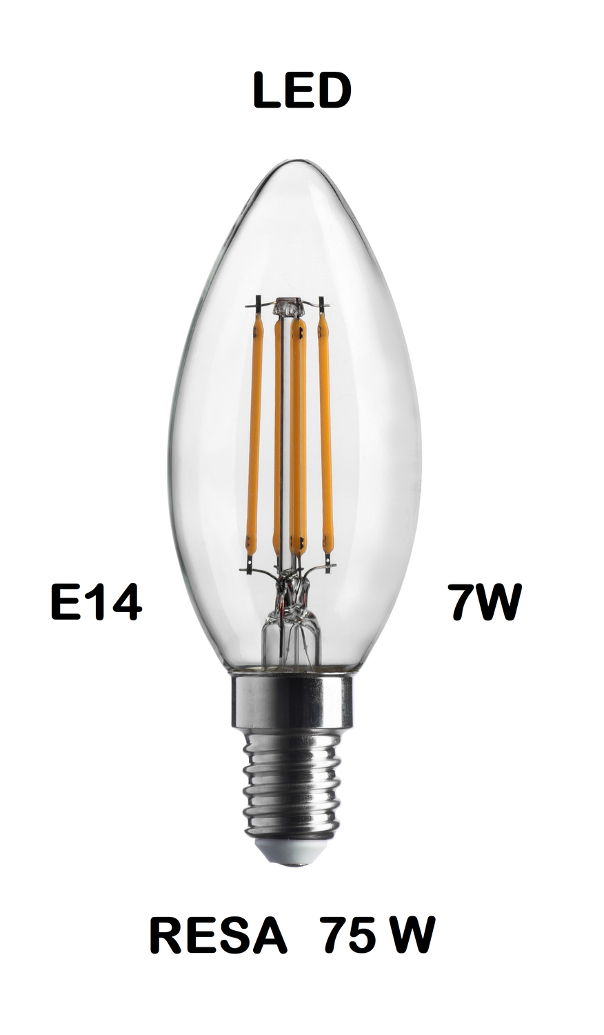 LAMPADINA LED OLIVA / FIAMMA / CANDELA LED STICK E14 7W (RESA 75W) LUCE CALDA 2700K WIRELED A FILAMENTO TRASPARENTE