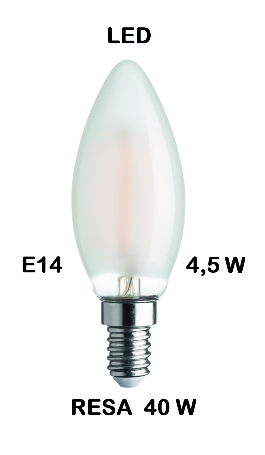 LAMPADINA LED OLIVA / FIAMMA / CANDELA LED STICK E14 4,5W (RESA 40W) IN VETRO SATINATO LUCE CALDA 2700K WIRELED A FILAMENTO