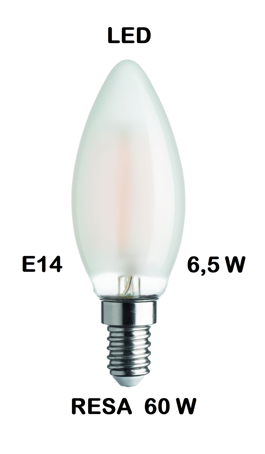 LAMPADINA LED OLIVA / FIAMMA / CANDELA LED STICK E14 6,5W (RESA 60W) IN VETRO SATINATO / SMERIGLIATO / SMERIGLIATA LUCE CALDA 2700K WIRELED A FILAMENTO