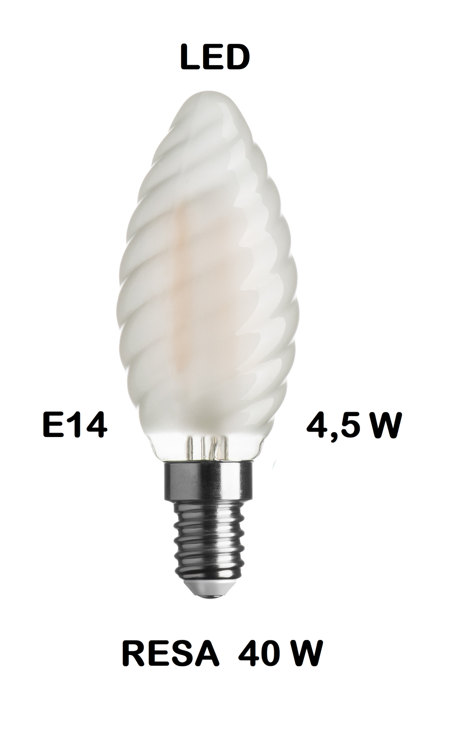 LAMPADINA LED TORTIGLIONE LED STICK E14 4,5W (RESA 40W) IN VETRO SATINATO / SMERIGLIATO / SMERIGLIATA LUCE CALDA 2700K WIRELED A FILAMENTO