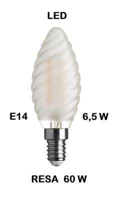 LAMPADINA LED TORTIGLIONE LED STICK E14 6,5W (RESA 60W) IN VETRO SATINATO LUCE CALDA 2700K WIRELED A FILAMENTO
