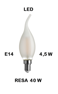 LAMPADINA LED COLPO DI VENTO / FIOCCO / FIAMMA LED STICK E14   4,5W (RESA 40W) IN VETRO SATINATO LUCE CALDA 2700K WIRELED A FILAMENTO