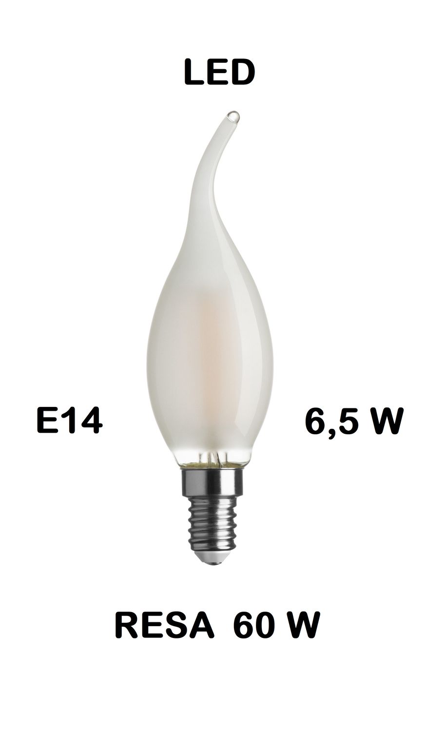 LAMPADINA LED COLPO DI VENTO / FIOCCO / FIAMMA LED STICK E14 6,5W (RESA 60W) IN VETRO SATINATO LUCE CALDA 2700K WIRELED A FILAMENTO