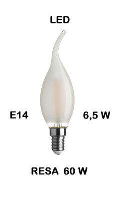 LAMPADINA LED COLPO DI VENTO / FIOCCO / FIAMMA LED STICK E14 6,5W (RESA 60W) IN VETRO SATINATO LUCE CALDA 2700K WIRELED A FILAMENTO