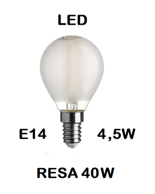 LAMPADINA LED PICCOLA - MINI SFERA / SFERETTA / PALLINA LED STICK E14 4,5W (RESA 40W) IN VETRO SATINATO / SMERIGLIATO / SMERIGLIATA LUCE CALDA 2700K WIRELED A FILAMENTO LAMPADINA LED PICCOLA - MINI SFERA / SFERETTA / PALLINA LED STICK E14 4,5W (RESA 40W) IN VETRO SATINATO / SMERIGLIATO / SMERIGLIATA LUCE CALDA 2700K WIRELED A FILAMENTO