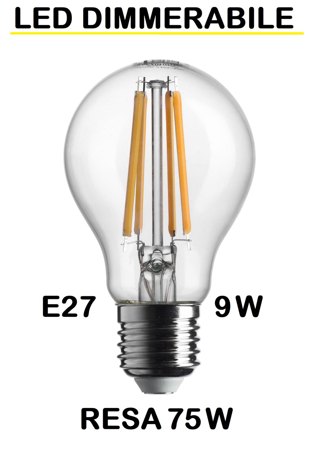 LAMPADINA LED GOCCIA / PERA LED STICK E27 9W (RESA 75W) LUCE CALDA 2700K WIRELED A FILAMENTO WIRELED TRASPARENTE DIMMERABILE