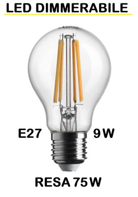 LAMPADINA LED GOCCIA / PERA LED STICK E27 9W (RESA 75W) LUCE CALDA 2700K WIRELED A FILAMENTO WIRELED TRASPARENTE DIMMERABILE