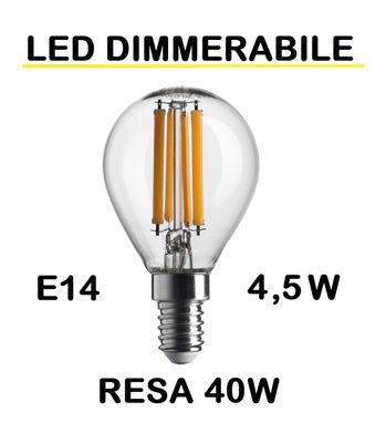 LAMPADINA LED PICCOLA - MINI SFERA / SFERETTA / PALLINA TRASPARENTE LED STICK E14 4,5W (RESA 40W) LUCE CALDA 2700K WIRELED A FILAMENTO DIMMERABILE LAMPADINA LED PICCOLA - MINI SFERA / SFERETTA / PALLINA TRASPARENTE LED STICK E14 4,5W (RESA 40W) LUCE CALDA 2700K WIRELED A FILAMENTO DIMMERABILE