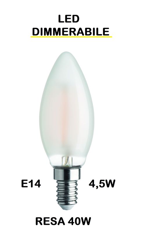 LAMPADINA LED TORTIGLIONE LED STICK E14 4,5W (RESA 40W) IN VETRO SATINATO / SMERIGLIATO / SMERIGLIATA LUCE CALDA 2700K WIRELED A FILAMENTO DIMMERABILE LAMPADINA LED TORTIGLIONE LED STICK E14 4,5W (RESA 40W) IN VETRO SATINATO / SMERIGLIATO / SMERIGLIATA LUCE CALDA 2700K WIRELED A FILAMENTO DIMMERABILE
