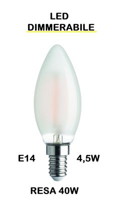 LAMPADINA LED TORTIGLIONE LED STICK E14 4,5W (RESA 40W) IN VETRO SATINATO / SMERIGLIATO / SMERIGLIATA LUCE CALDA 2700K WIRELED A FILAMENTO DIMMERABILE LAMPADINA LED TORTIGLIONE LED STICK E14 4,5W (RESA 40W) IN VETRO SATINATO / SMERIGLIATO / SMERIGLIATA LUCE CALDA 2700K WIRELED A FILAMENTO DIMMERABILE