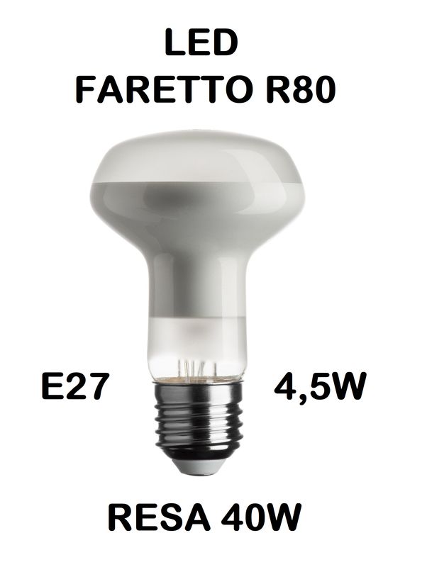 LAMPADINA A FARETTO R80 LED STICK E27 4,5W (RESA 40W) IN VETRO SATINATO / SMERIGLIATO / SMERIGLIATA LUCE CALDA 2700K WIRELED A FILAMENTO LAMPADINA A FARETTO R80 LED STICK E27 4,5W (RESA 40W) IN VETRO SATINATO / SMERIGLIATO / SMERIGLIATA LUCE CALDA 2700K WIRELED A FILAMENTO