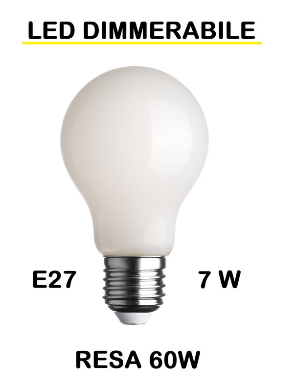 LAMPADINA LED E27 7W (RESA 60W) GOCCIA / PERA TUTTO VETRO BIANCO LATTE / OPALINA / OPALE / SILICA / MILK / FULL LIGHT DIMMERABILE LUCE CALDA 2700K LAMPADINA LED E27 7W (RESA 60W) GOCCIA / PERA TUTTO VETRO BIANCO LATTE / OPALINA / OPALE / SILICA / MILK / FULL LIGHT DIMMERABILE LUCE CALDA 2700K