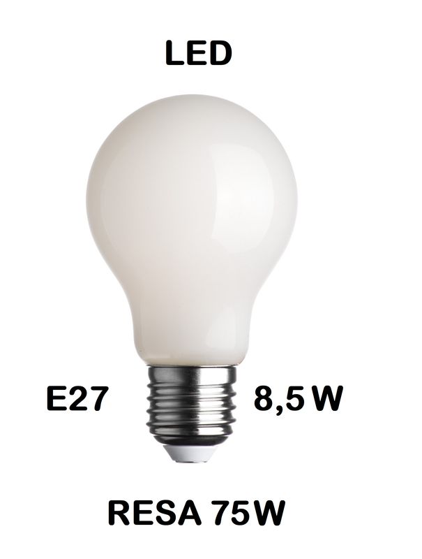 LAMPADINA LED E27 8,5W (RESA 75W) GOCCIA / PERA TUTTO VETRO BIANCO LATTE / OPALINA / OPALE / SILICA / MILK / FULL LIGHT LUCE CALDA 2700K LAMPADINA LED E27 8,5W (RESA 75W) GOCCIA / PERA TUTTO VETRO BIANCO LATTE / OPALINA / OPALE / SILICA / MILK / FULL LIGHT LUCE CALDA 2700K