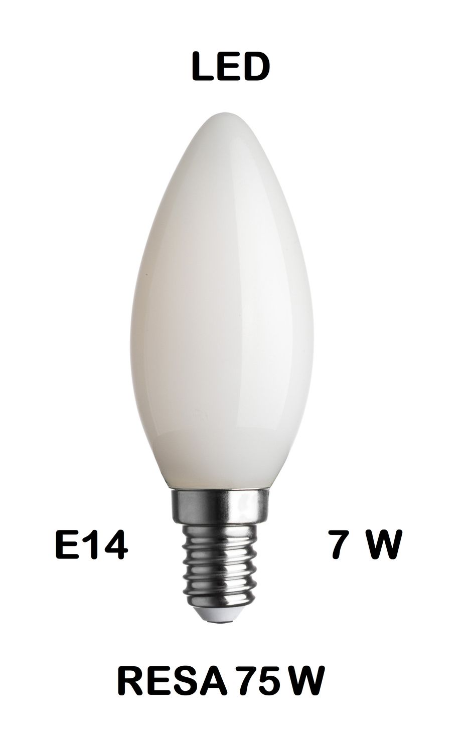 LAMPADINA LED OLIVA / FIAMMA / CANDELA E14 7W (RESA 75W) VETRO BIANCO LATTE / OPALINA / OPALE / SILICA / MILK / FULL LIGHT LUCE CALDA 2700K