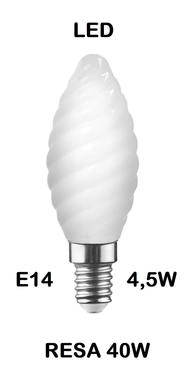 LAMPADINA LED TORTIGLIONE E14   4,5W (RESA 40W) VETRO BIANCO LATTE / OPALINA / OPALE / SILICA / MILK / FULL LIGHT LUCE CALDA 2700K