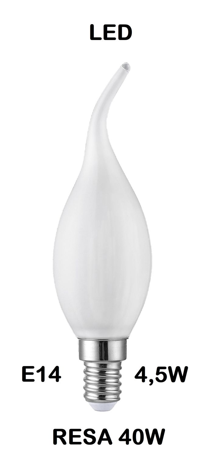 LAMPADINA LED COLPO DI VENTO / FIOCCO / FIAMMA E14   4,5W (RESA 40W) VETRO BIANCO LATTE / OPALINA / OPALE / SILICA / MILK / FULL LIGHT LUCE CALDA 2700K