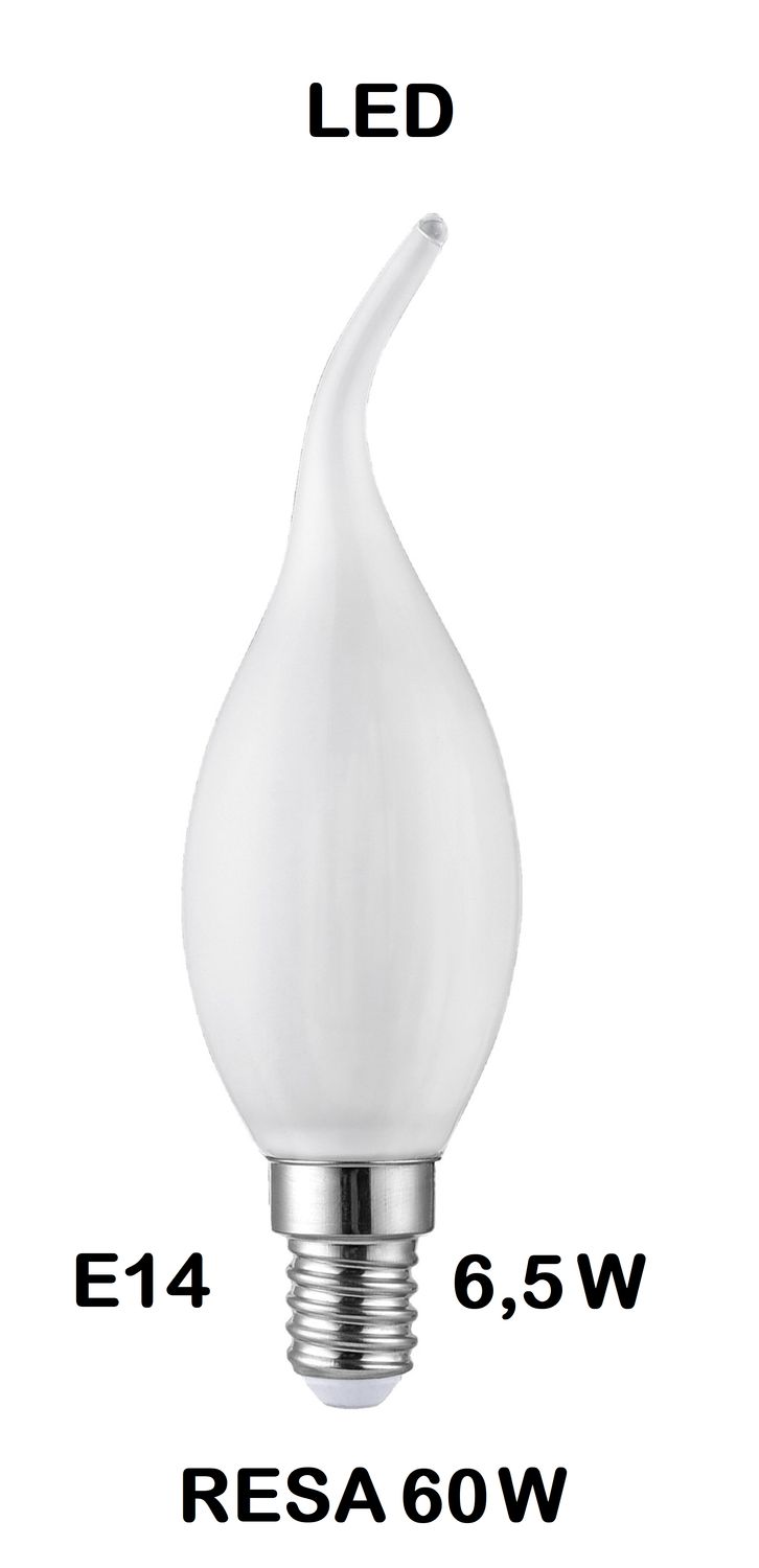 LAMPADINA LED COLPO DI VENTO / FIOCCO / FIAMMA E14 6,5W (RESA 60W) VETRO BIANCO LATTE / OPALINA / OPALE / SILICA / MILK / FULL LIGHT LUCE CALDA 2700K
