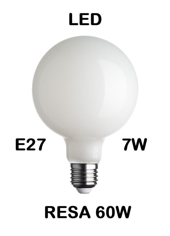 LAMPADINA LED GLOBO 95 E27 7W (RESA 60W) VETRO BIANCO LATTE / OPALINA / OPALE / SILICA / MILK / FULL LIGHT LUCE CALDA 2700K DIAMETRO 95mm LAMPADINA LED GLOBO 95 E27 7W (RESA 60W) VETRO BIANCO LATTE / OPALINA / OPALE / SILICA / MILK / FULL LIGHT LUCE CALDA 2700K DIAMETRO 95mm