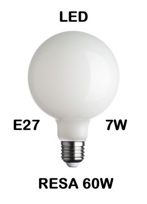 LAMPADINA LED GLOBO 95 E27 7W (RESA 60W) VETRO BIANCO LATTE / OPALINA / OPALE / SILICA / MILK / FULL LIGHT LUCE CALDA 2700K DIAMETRO 95mm LAMPADINA LED GLOBO 95 E27 7W (RESA 60W) VETRO BIANCO LATTE / OPALINA / OPALE / SILICA / MILK / FULL LIGHT LUCE CALDA 2700K DIAMETRO 95mm