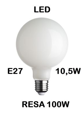 LAMPADINA LED GLOBO 95 E27 10,5W (RESA 100W) VETRO BIANCO LATTE / OPALINA / OPALE / SILICA / MILK / FULL LIGHT LUCE CALDA 2700K DIAMETRO 95mm LAMPADINA LED GLOBO 95 E27 10,5W (RESA 100W) VETRO BIANCO LATTE / OPALINA / OPALE / SILICA / MILK / FULL LIGHT LUCE CALDA 2700K DIAMETRO 95mm