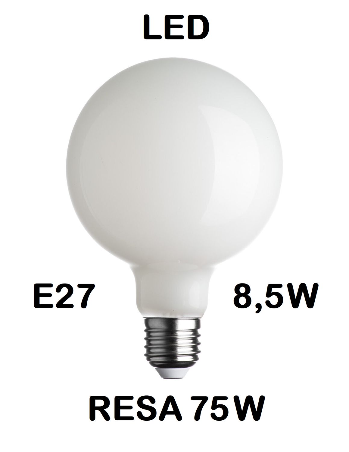 LAMPADINA LED GLOBO DIAMETRO 125mm E27 8,5W (RESA 75W) VETRO BIANCO LATTE / OPALINA / OPALE / SILICA / MILK / FULL LIGHT LUCE CALDA 2700K G125