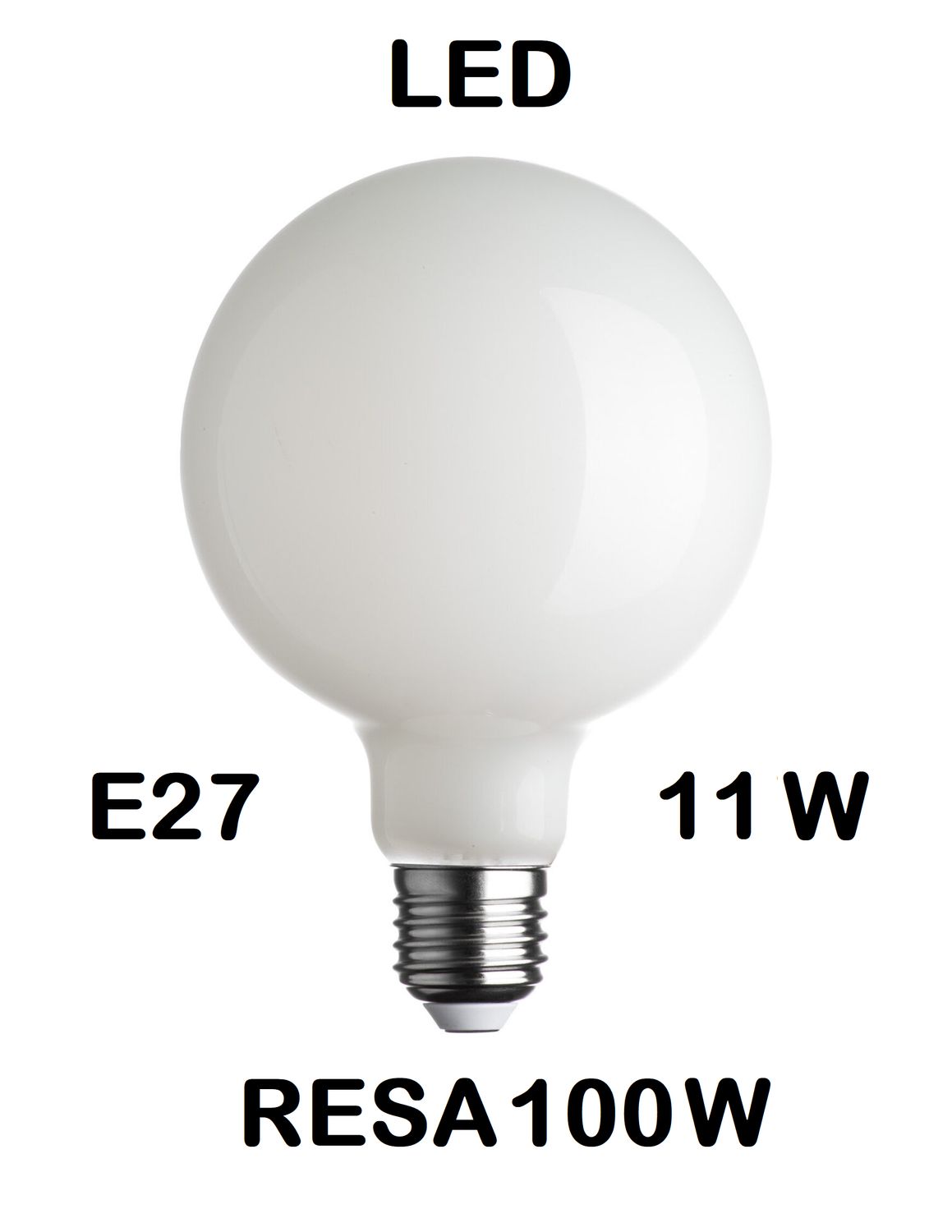 LAMPADINA LED GLOBO DIAMETRO 125mm E27 11W (RESA 100W) VETRO BIANCO LATTE / OPALINA / OPALE / SILICA / MILK / FULL LIGHT LUCE CALDA 2700K G125