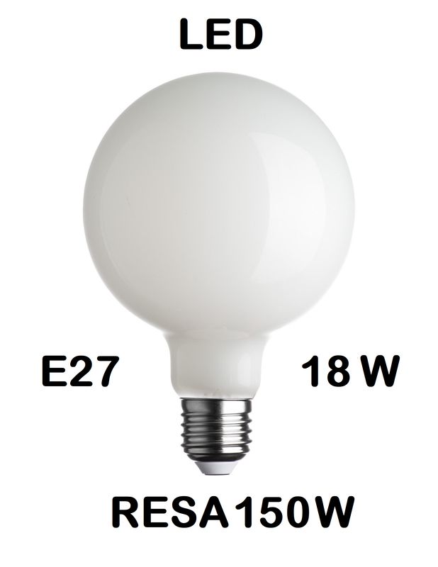 LAMPADINA LED GLOBO DIAMETRO 125mm E27 18W (RESA 150W) VETRO BIANCO LATTE / OPALINA / OPALE / SILICA / MILK / FULL LIGHT LUCE CALDA 2700K G125 LAMPADINA LED GLOBO DIAMETRO 125mm E27 18W (RESA 150W) VETRO BIANCO LATTE / OPALINA / OPALE / SILICA / MILK / FULL LIGHT LUCE CALDA 2700K G125