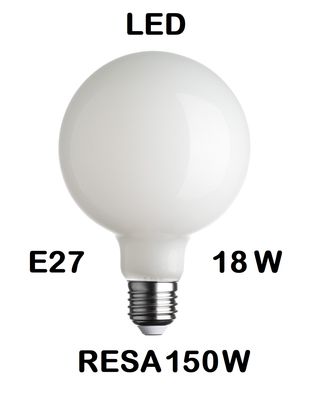 LAMPADINA LED GLOBO DIAMETRO 125mm E27 18W (RESA 150W) VETRO BIANCO LATTE / OPALINA / OPALE / SILICA / MILK / FULL LIGHT LUCE CALDA 2700K G125 LAMPADINA LED GLOBO DIAMETRO 125mm E27 18W (RESA 150W) VETRO BIANCO LATTE / OPALINA / OPALE / SILICA / MILK / FULL LIGHT LUCE CALDA 2700K G125