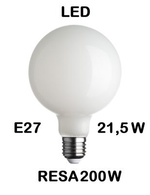 LAMPADINA LED GLOBO DIAMETRO 125mm E27 21,5W (RESA 200W) VETRO BIANCO LATTE / OPALINA / OPALE / SILICA / MILK / FULL LIGHT LUCE CALDA 2700K G125 LAMPADINA LED GLOBO DIAMETRO 125mm E27 21,5W (RESA 200W) VETRO BIANCO LATTE / OPALINA / OPALE / SILICA / MILK / FULL LIGHT LUCE CALDA 2700K G125
