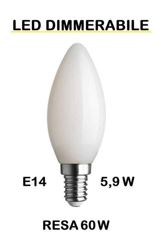 LAMPADINA LED OLIVA / FIAMMA / CANDELA E14 5,9W (RESA 60W) VETRO BIANCO LATTE / OPALINA / OPALE / SILICA / MILK / FULL LIGHT LUCE CALDA 2700K DIMMERABILE LAMPADINA LED OLIVA / FIAMMA / CANDELA E14 5,9W (RESA 60W) VETRO BIANCO LATTE / OPALINA / OPALE / SILICA / MILK / FULL LIGHT LUCE CALDA 2700K DIMMERABILE