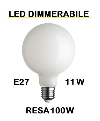 LAMPADINA LED GLOBO DIAMETRO 125mm E27 11W (RESA 100W) VETRO BIANCO LATTE / OPALINA / OPALE / SILICA / MILK / FULL LIGHT LUCE CALDA 2700K G125 DIMMERABILE