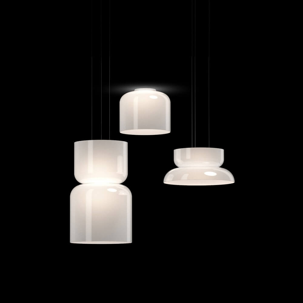 TOTEM FLUSH PABLO LAMPADA DESIGN DA SOSPENSIONE CON PARALUME IN VETRO OPALINO SOFFIATO A BOCCA - 4 DIMENSIONI E STILI SLEZIONABILI