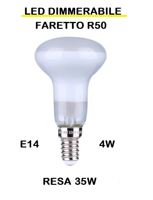 LAMPADINA A FARETTO R50 LED STICK E14 4W (RESA 35W) IN VETRO SATINATO / SMERIGLIATO / SMERIGLIATA LUCE CALDA 2700K WIRELED A FILAMENTO DIMMERABILE