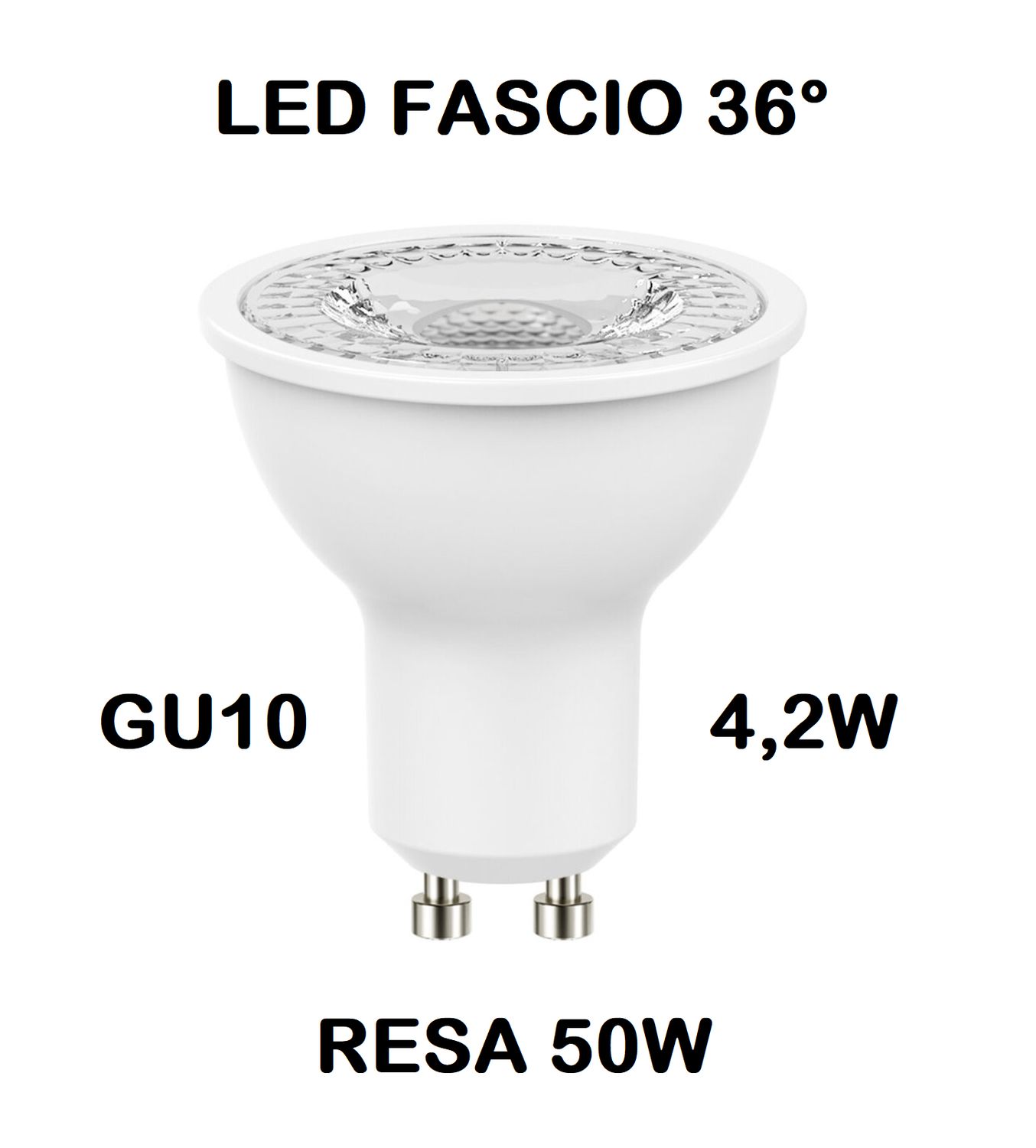 LAMPADINA FARETTO LED GU10 4,2W (RESA 50W) FASCIO LUMINISO 36° LUCE CALDA 2700K
