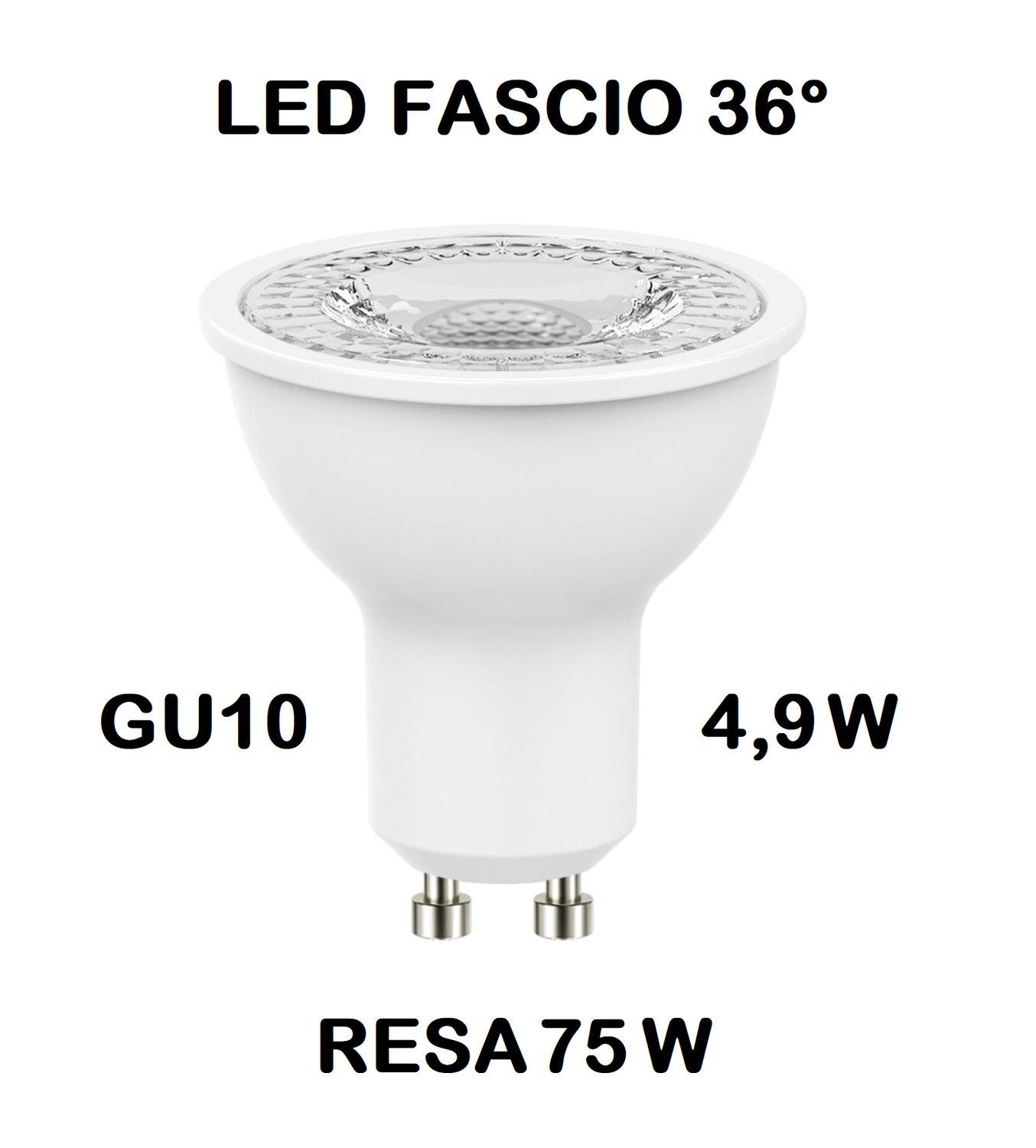 LAMPADINA FARETTO LED GU10 4,9W (RESA 75W) FASCIO LUMINISO 36° LUCE CALDA 2700K