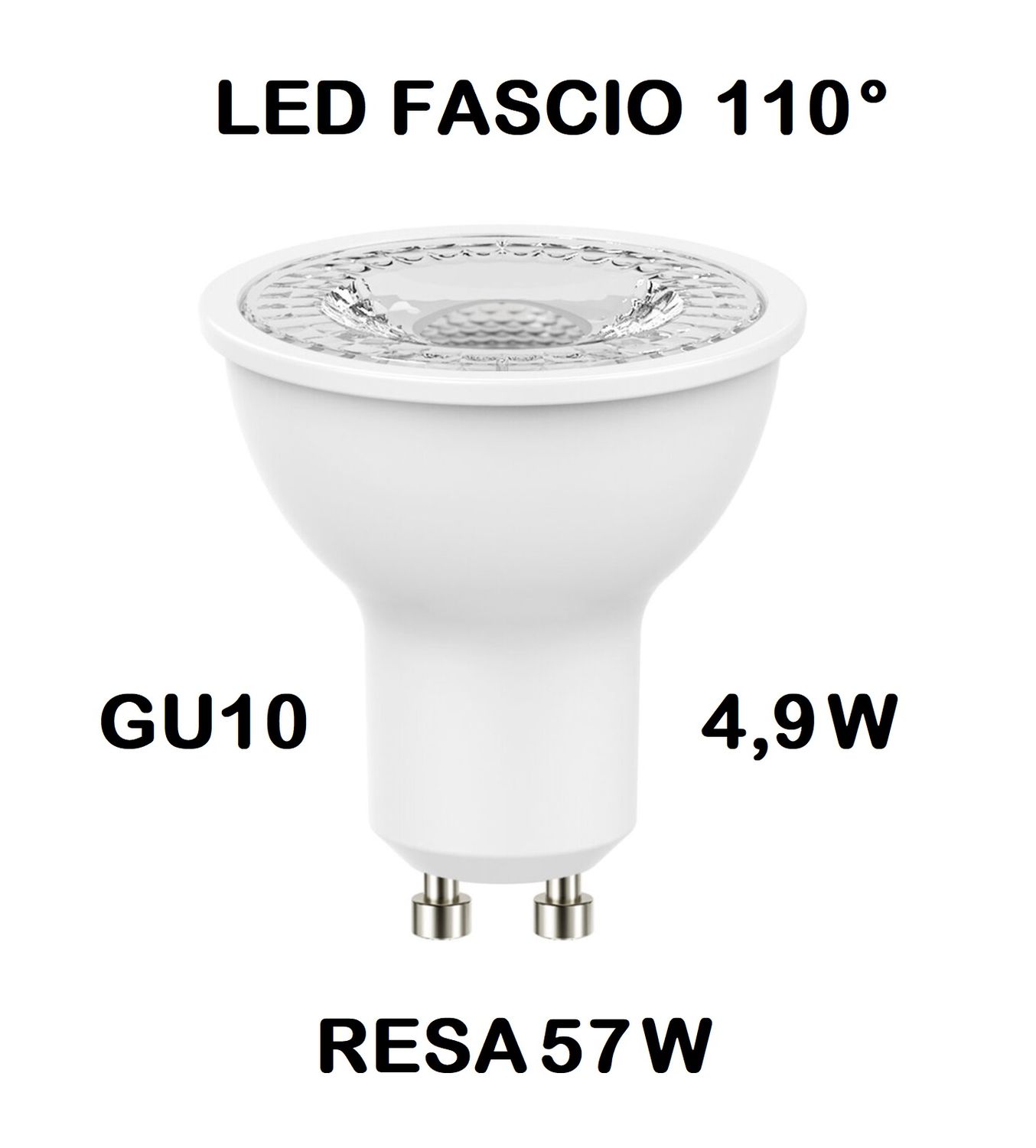 LAMPADINA FARETTO LED GU10 4,9W (RESA 57W) FASCIO LUMINISO 110° LUCE CALDA 2700K