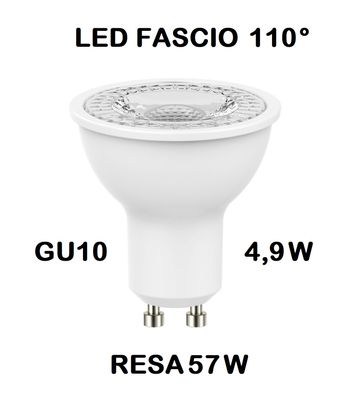 LAMPADINA FARETTO LED GU10 4,9W (RESA 57W) FASCIO LUMINISO 110° LUCE CALDA 2700K