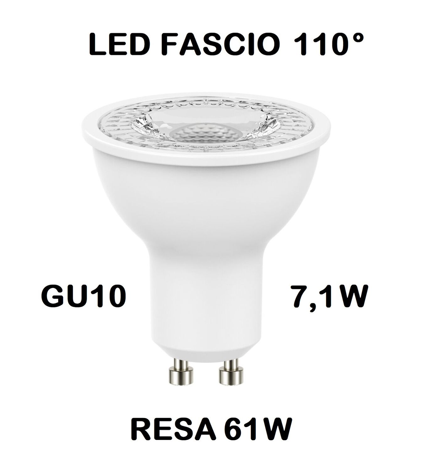 LAMPADINA FARETTO LED GU10 7,1W (RESA 61W) FASCIO LUMINISO 110° LUCE CALDA 2700K