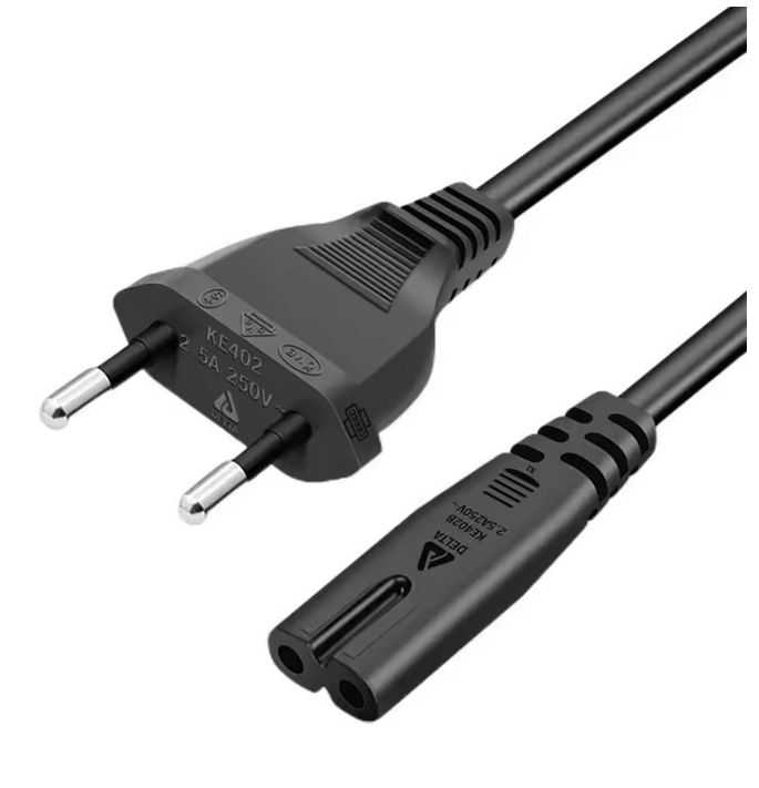 CAVO DI ALIMENTAZIONE 2 POLI 10A - FORMA DI OTTO (8) 1,5 METRI NERO - PER COLLEGAMENTO ALLA RETE ELETTRICA