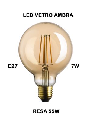 LAMPADINA LED GLOBO 95 LED STICK GOLD E27 7W (RESA 55W) VETRO AMBRATO LUCE MOLTO CALDA 2500K DIAMETRO 95mm