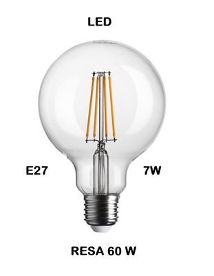 LAMPADINA LED GLOBO 95 LED STICK E27 7W (RESA 60W) LUCE CALDA 2700K WIRELED TRASPARENTE DIAMETRO 95mm